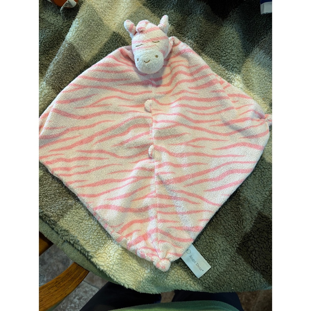 Angel Dear Pink Zebra Baby Lovey Security Blanket Striped Plush Soother Blankie